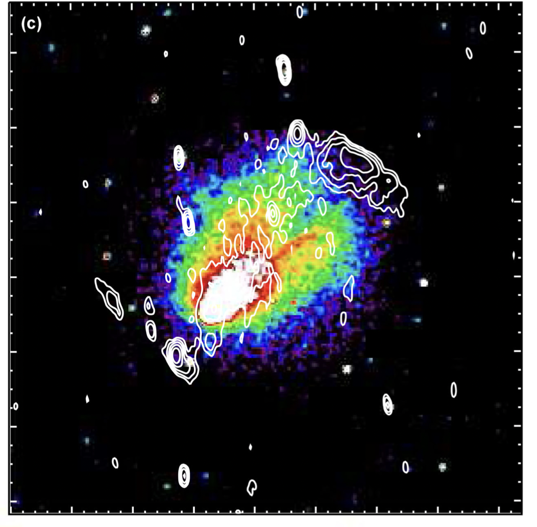 X-ray image of the El Gordo cluster with overlyed the radio contrours of its NW relic