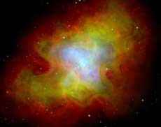 pulsar nella nebulosa del Granchio nei raggi X e nel visibile